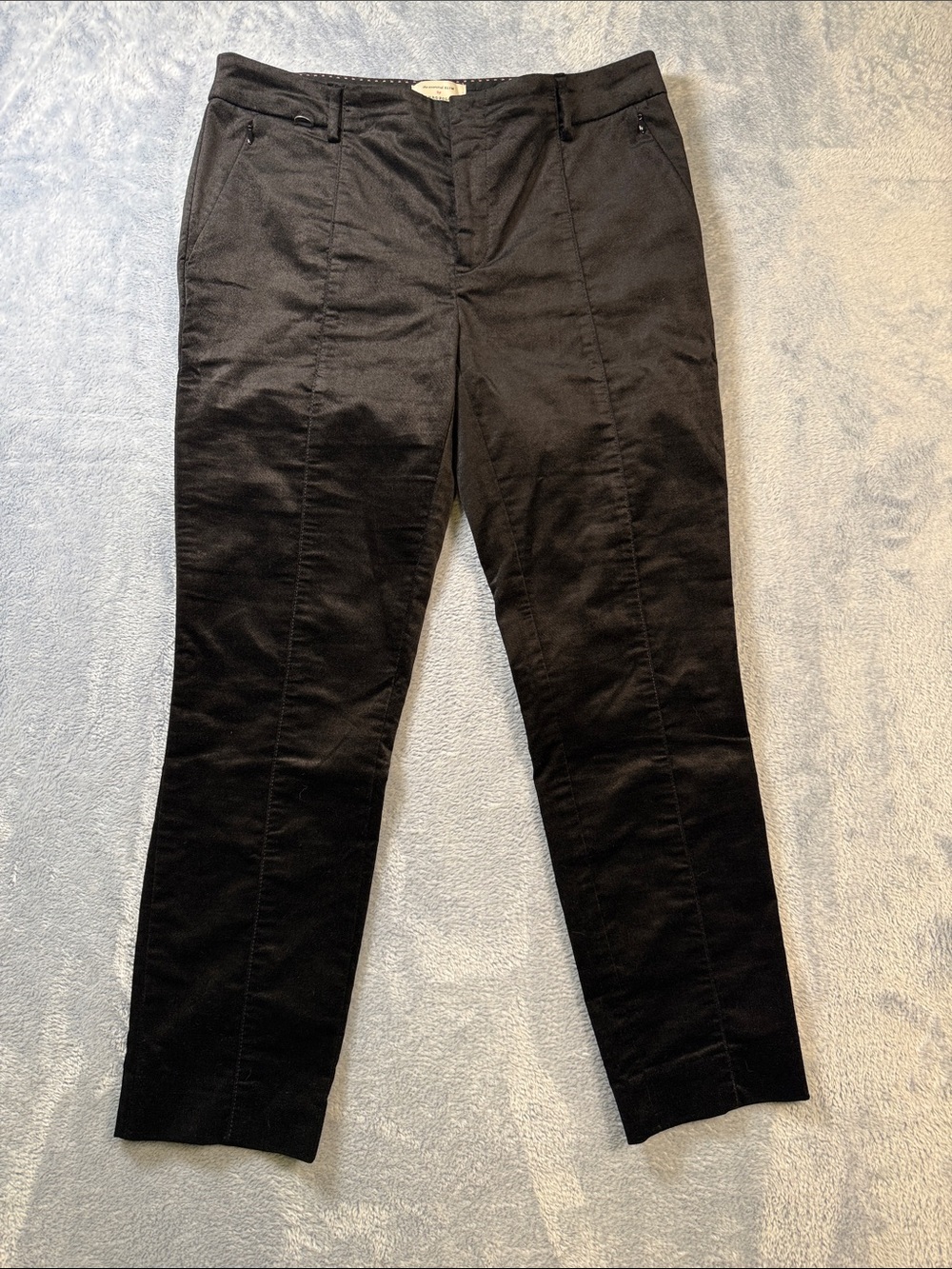 Anthropologie Essential Slim Velour Velvet Black Trousers OB653937 Womens 8